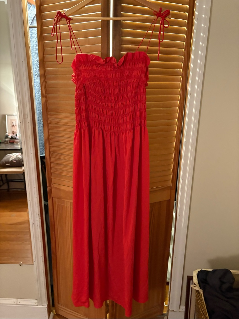 H&M Red Smocked Maxi Dress with Tie Straps
